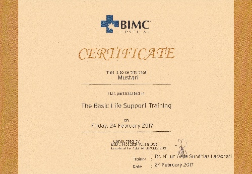 Certificate of the basic life support training for Mustari